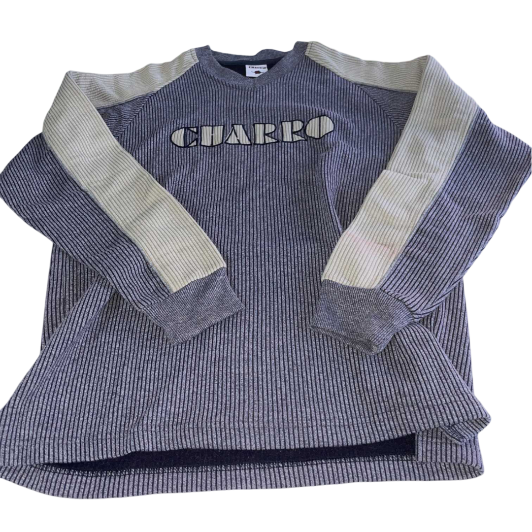 Vintage men grey Charro thick V-neck sweatshirt in L|L30 W20| SKU 5552
