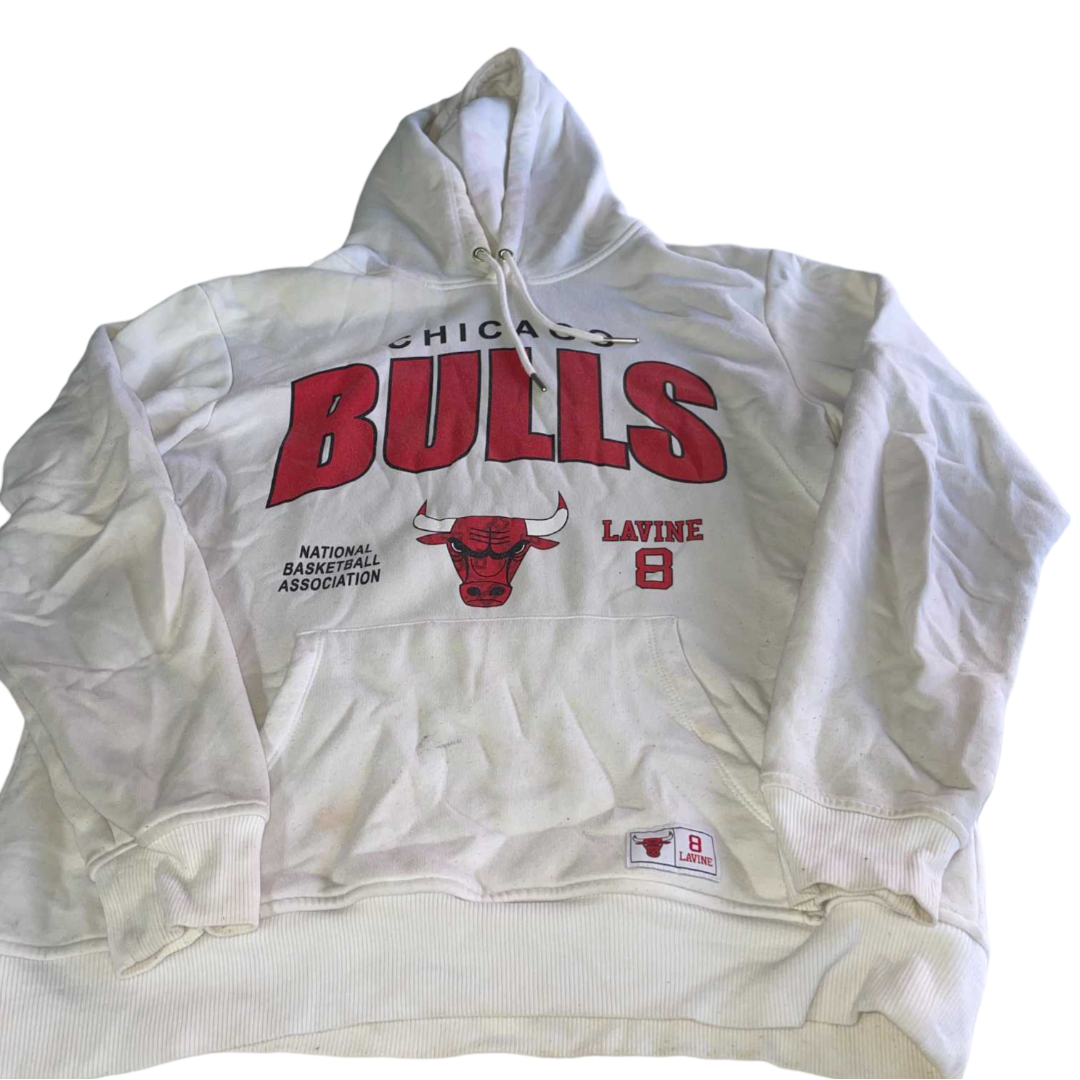 Vintage men NBA Chicago Bulls Lavine 8 white graphics hoodie in XL|L29 W22|SKU 5554