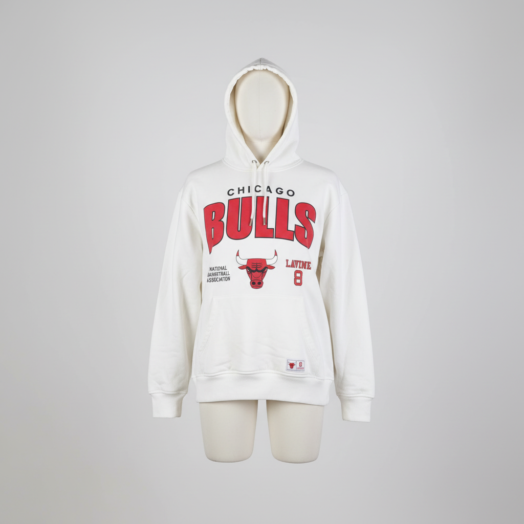 Vintage men NBA Chicago Bulls Lavine 8 white graphics hoodie in XL|L29 W22|SKU 5554
