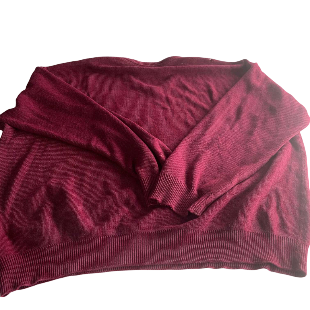 Vintage unisex Lacoste Maroon v-neck oversize sweatshirt in XL|L27 W27|SKU 5558