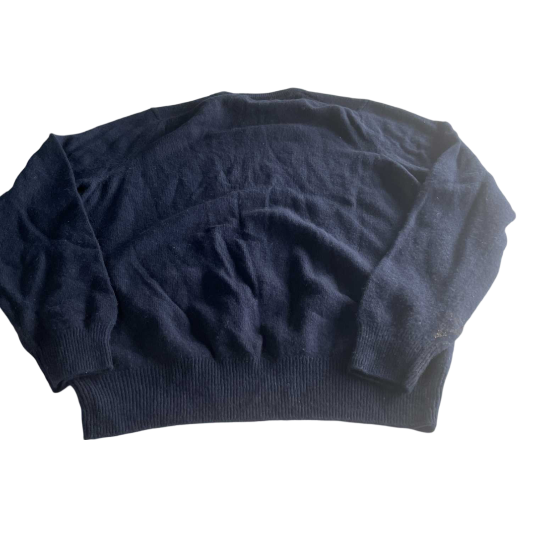 Vintage men M&S extra fine Lambswool knited crew neck navy sweatshirt in L|L26 W20|SKU 5560