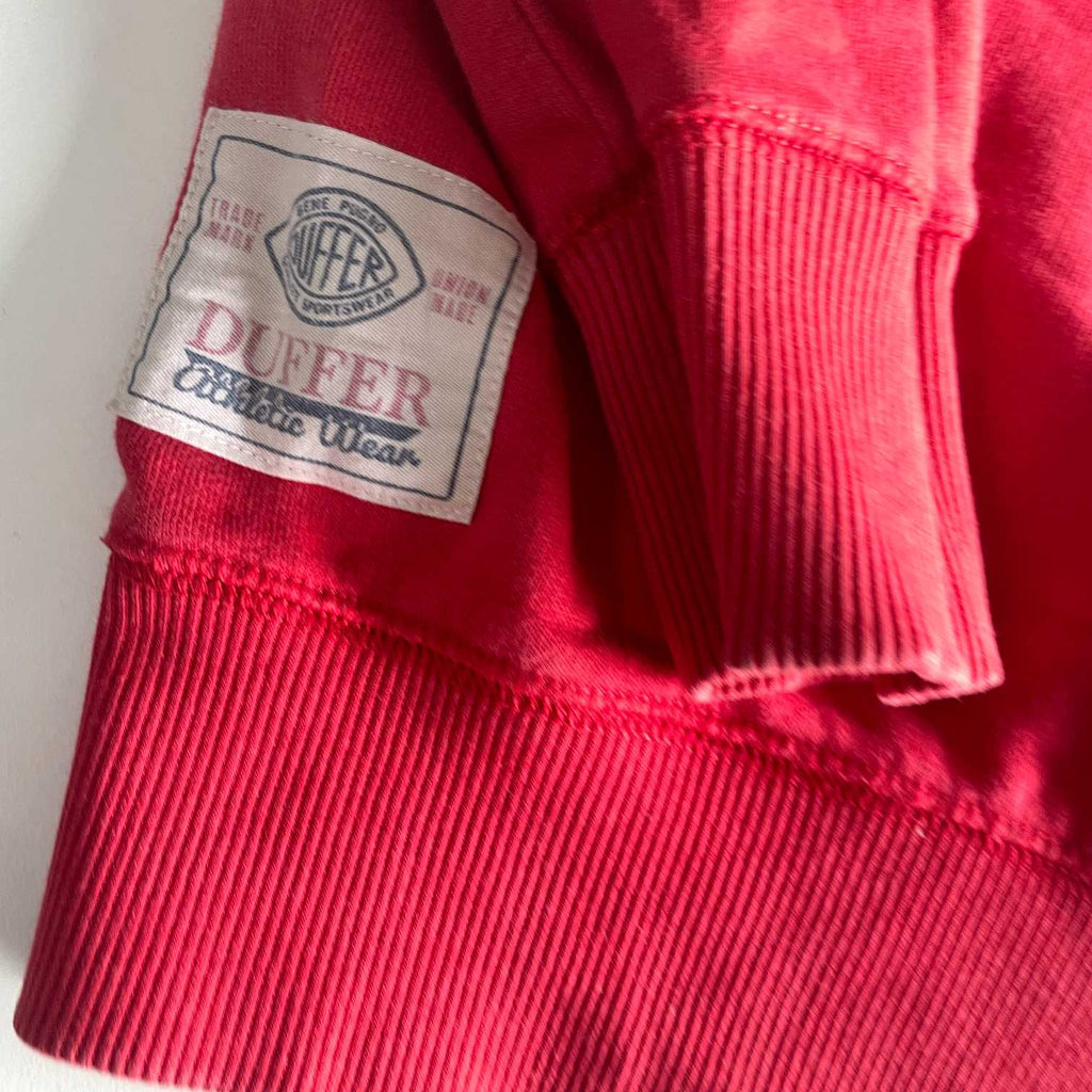Vintage men Duffer Athletic crew london graphics red crew neck sweatshirt in M|L27 W21|SKU 5590