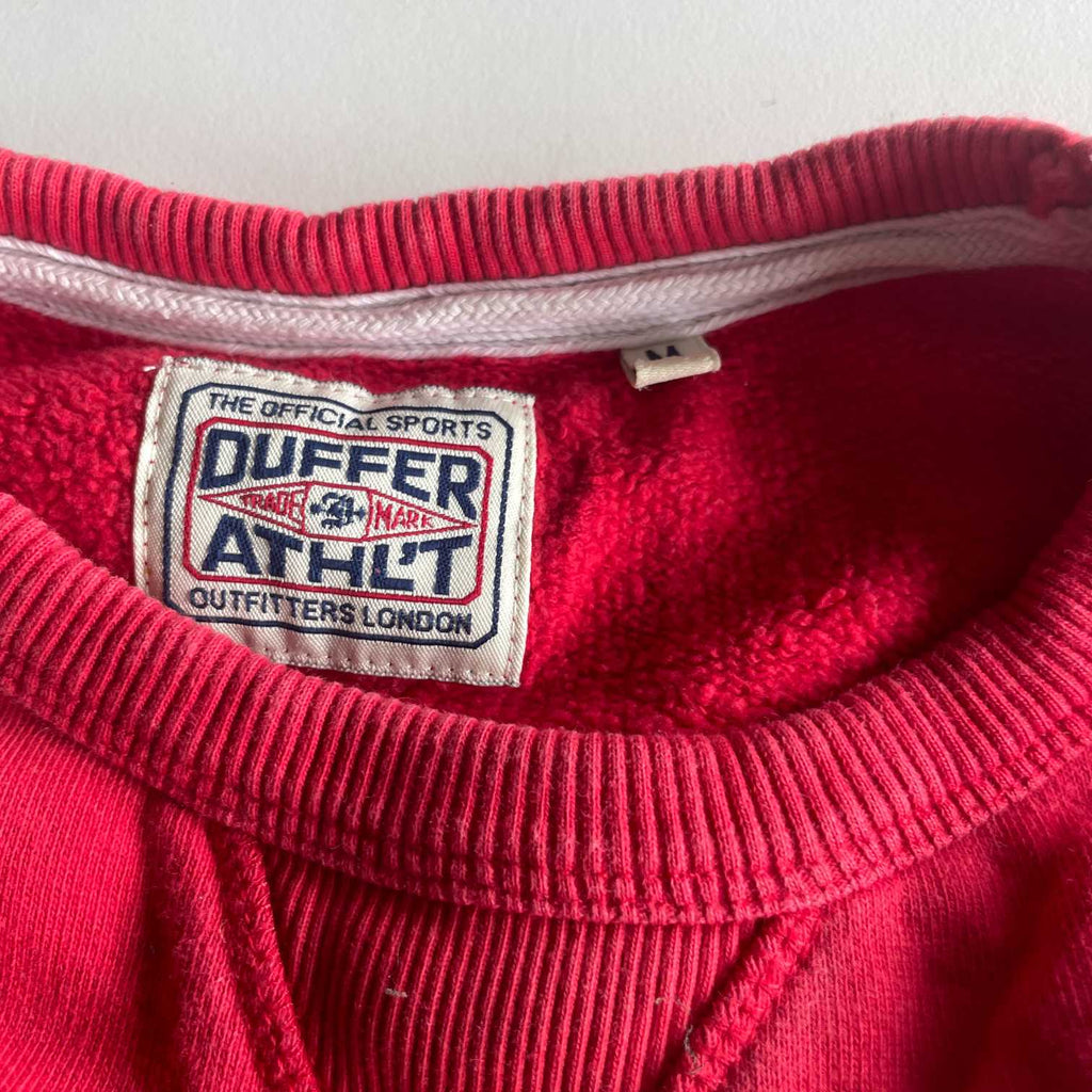 Vintage men Duffer Athletic crew london graphics red crew neck sweatshirt in M|L27 W21|SKU 5590
