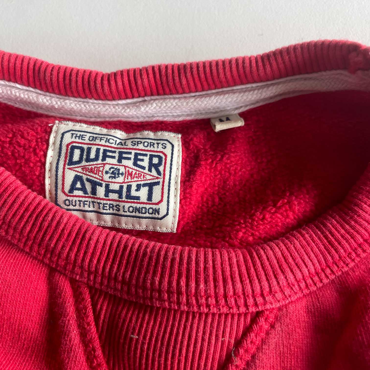 Vintage men Duffer Athletic crew london graphics red crew neck sweatshirt in M|L27 W21|SKU 5590