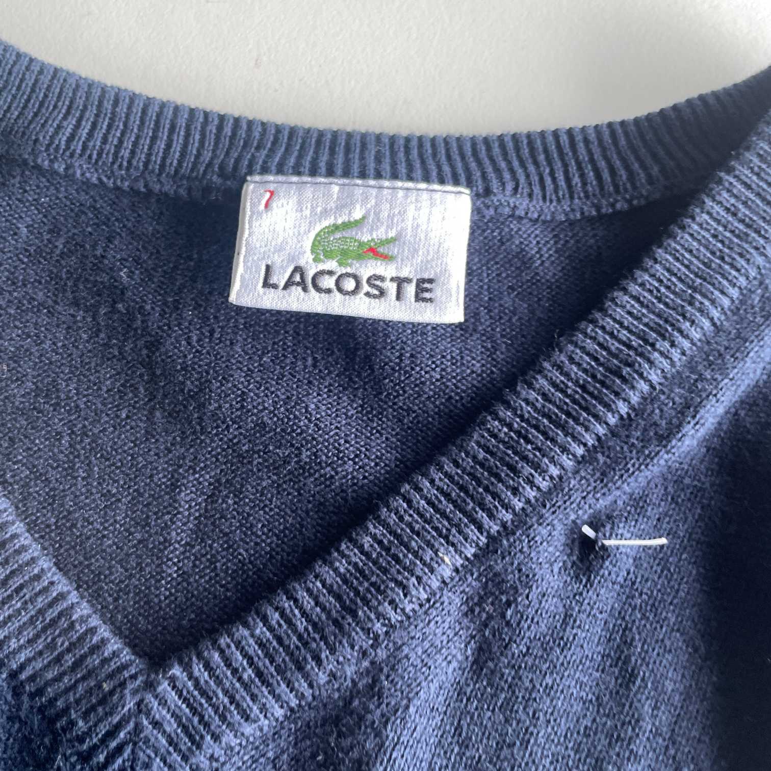 Vintage men Lacoste V-neck navy oversize sweatshirt in 2XL|L 30 W21|SKU 5596