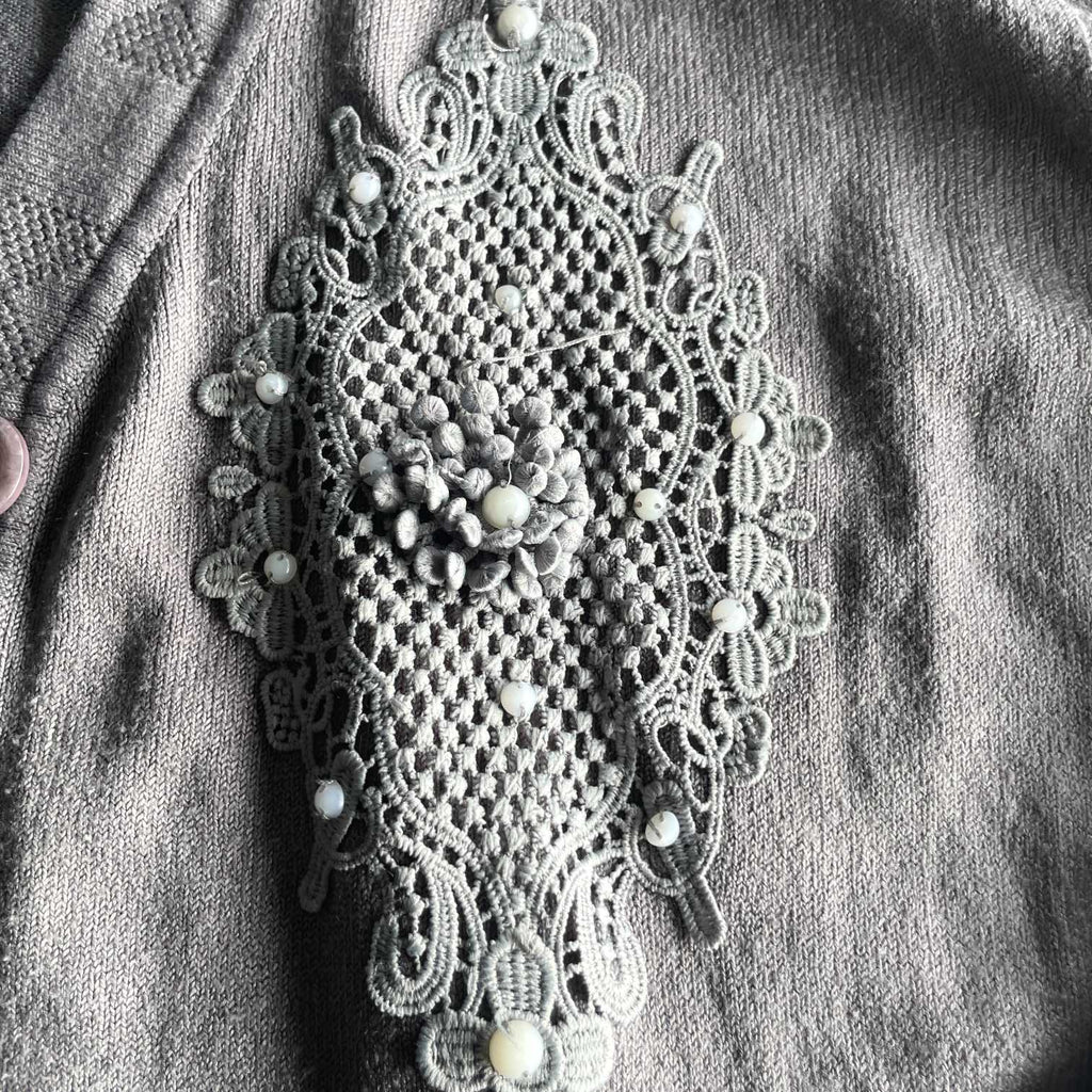 Vintage women cream button up double pocket knit sweater in L/XL| L25 W21|SKU 5604