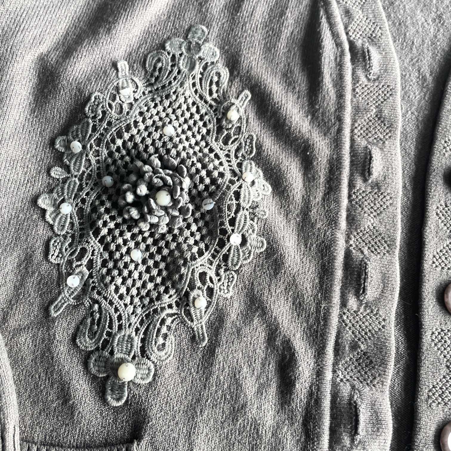 Vintage women cream button up double pocket knit sweater in L/XL| L25 W21|SKU 5604