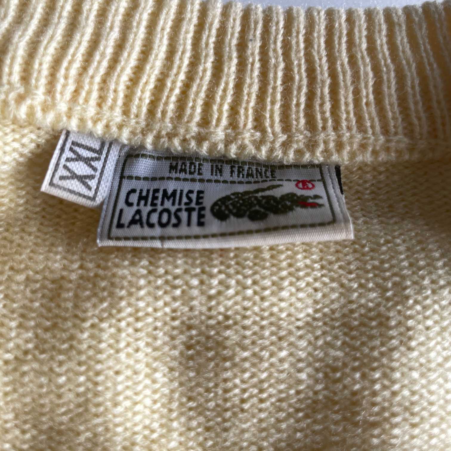 Vintage men yellow lacoste chemise V-neck sleeveless sweater in 2XL| L29 W23|SKU 5608