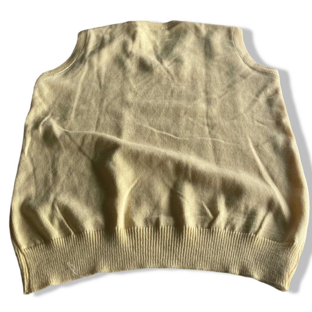 Vintage men yellow lacoste chemise V-neck sleeveless sweater in 2XL| L29 W23|SKU 5608