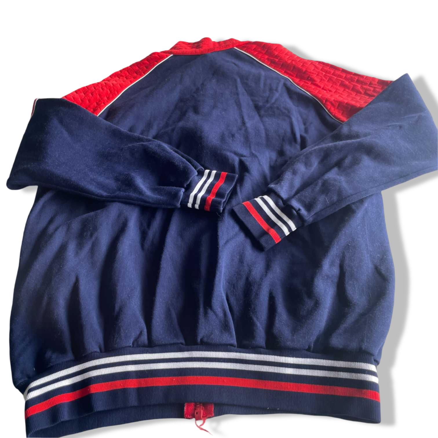 Vintage women Schneider D44 red & blue colourblock full zip bomber jacket in S/M| L27 W20| SKU 5619