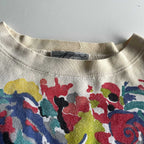 Vintage men cream graphics crew neck sweatshirt in M|L27 W19|SKU 5632