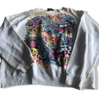 Vintage men cream graphics crew neck sweatshirt in M|L27 W19|SKU 5632