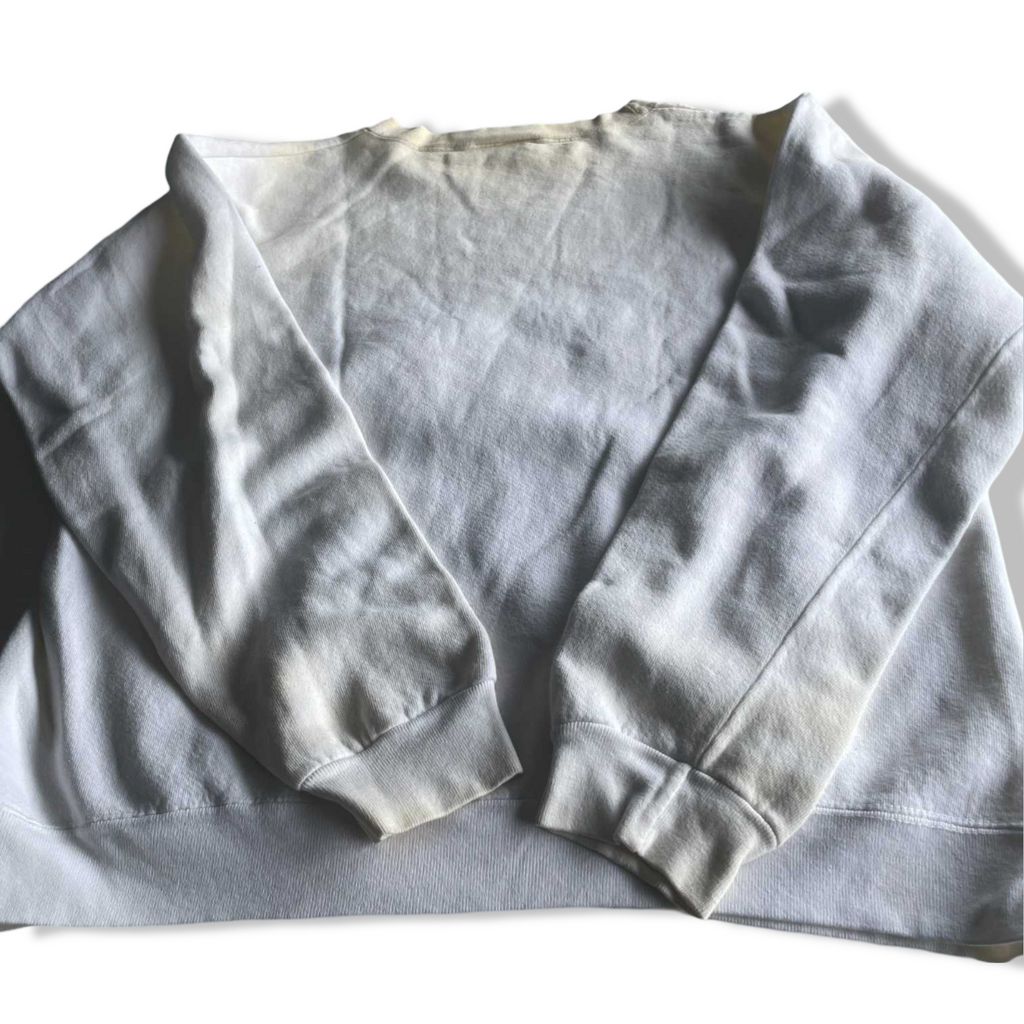 Vintage men cream graphics crew neck sweatshirt in M|L27 W19|SKU 5632