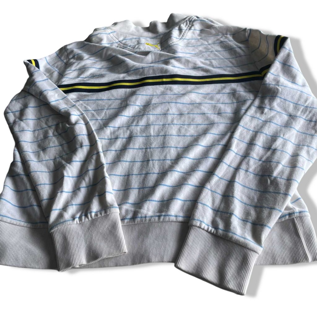 Vintage men Puma white striped full zip wind breaker track jacket in L|L29 W22|SKU 5641