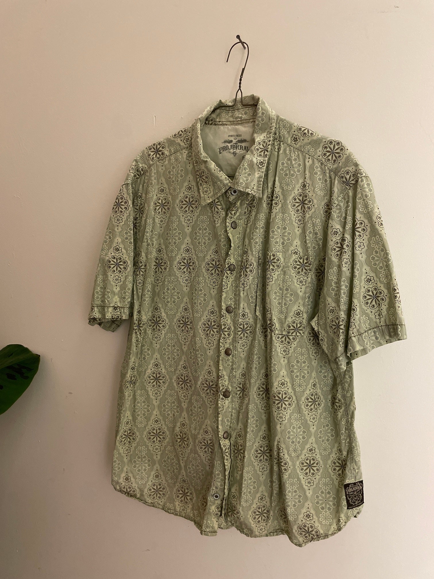 Vintage men spirito fresco cream patterned short sleeve shirt size XL