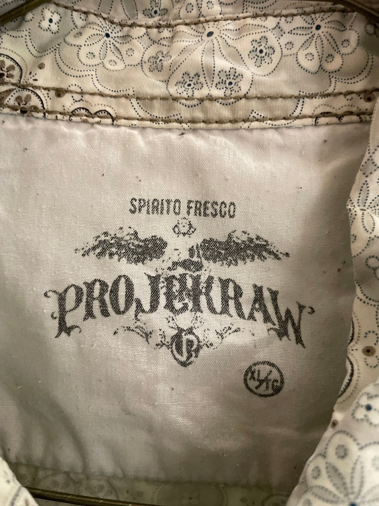 Vintage men spirito fresco cream patterned short sleeve shirt size XL