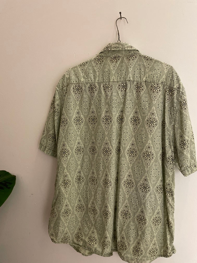 Vintage men spirito fresco cream patterned short sleeve shirt size XL