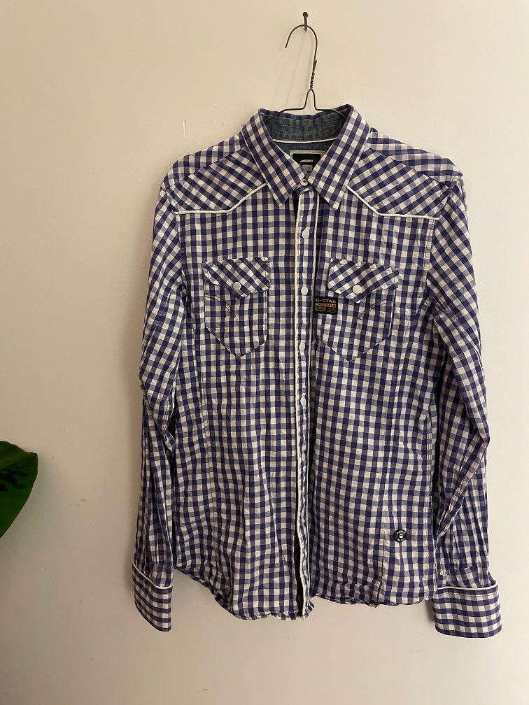 Vintage mens G-star raw plaid button up regular fit purple shirt size M
