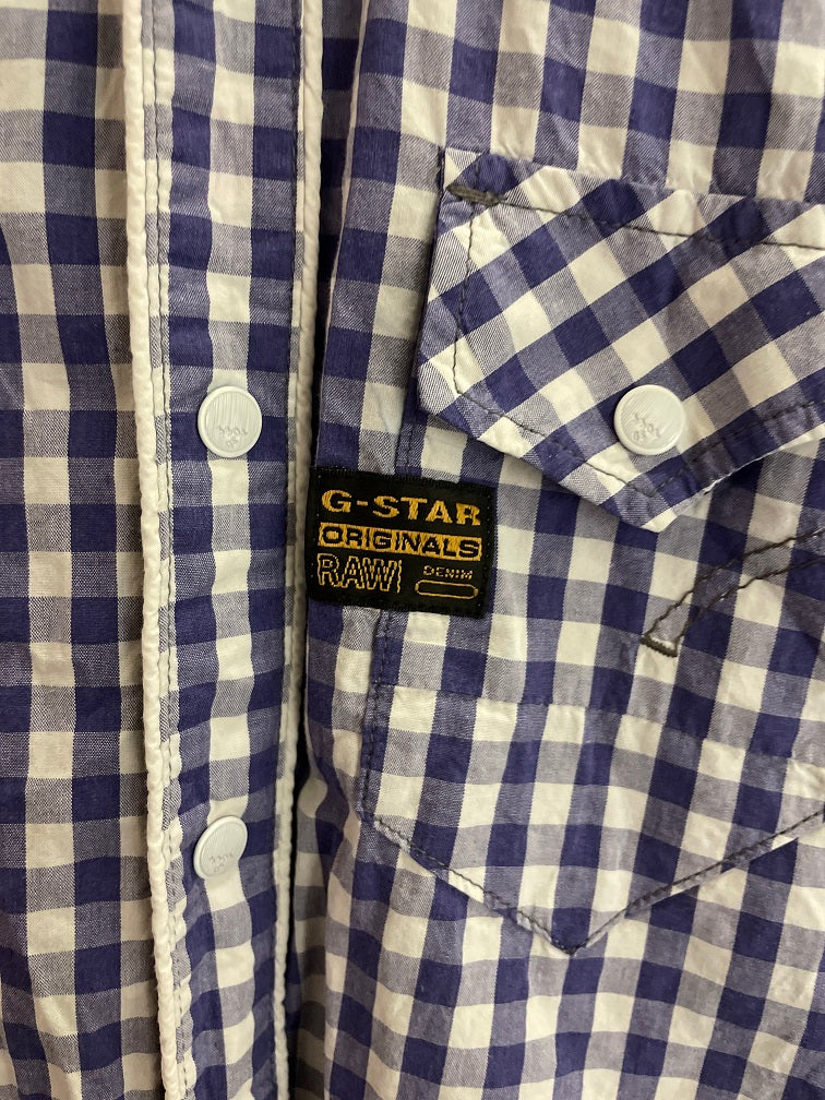 Vintage mens G-star raw plaid button up regular fit purple shirt size M