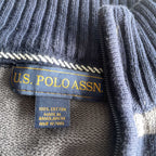 Vintage women US Polo Assn 1/4 zip grey navy stripe sweatshirt size 14/16|SKU 5652