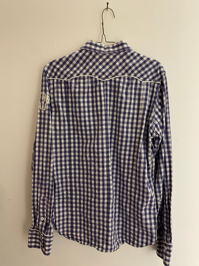 Vintage mens G-star raw plaid button up regular fit purple shirt size M