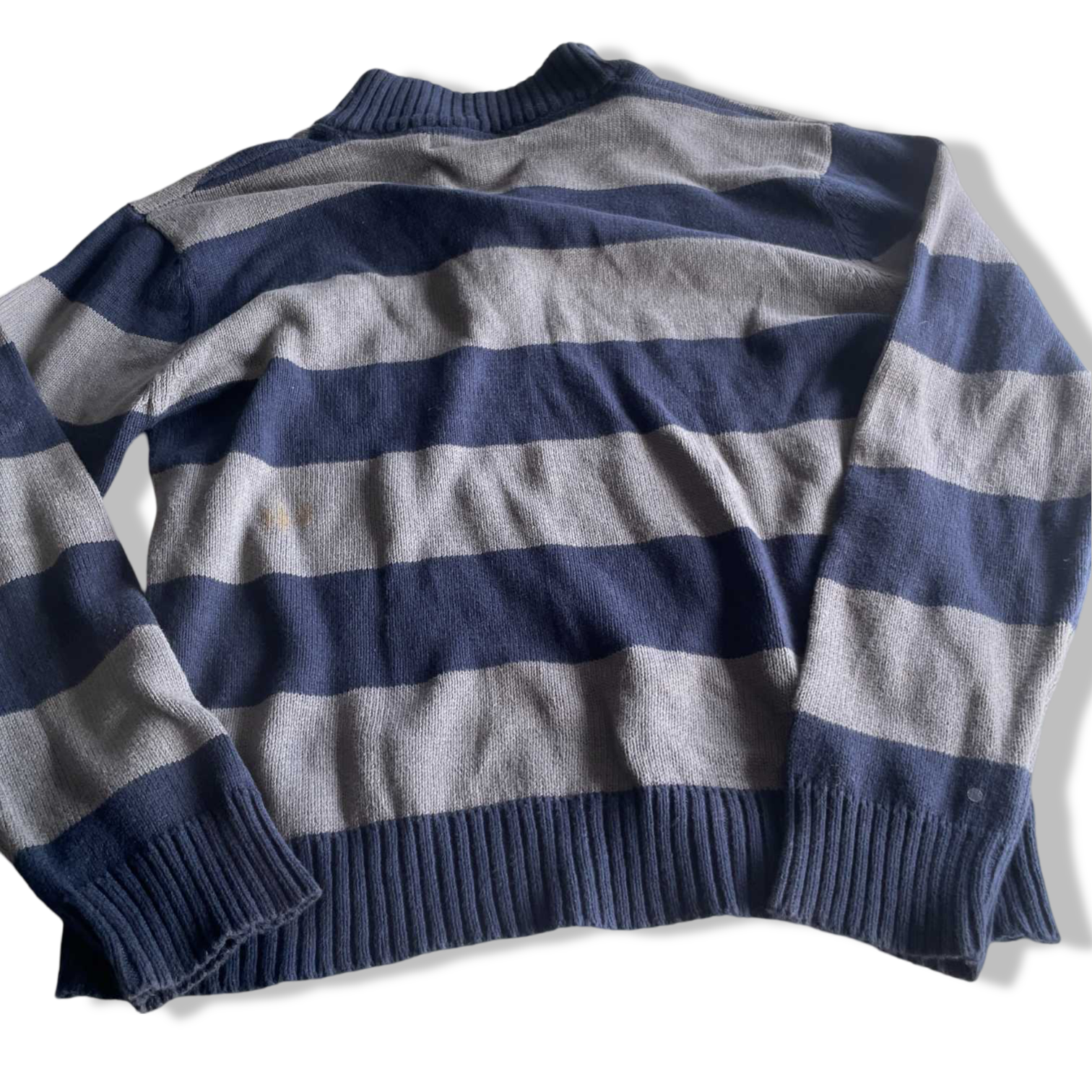 Vintage women US Polo Assn 1/4 zip grey navy stripe sweatshirt size 14/16|SKU 5652