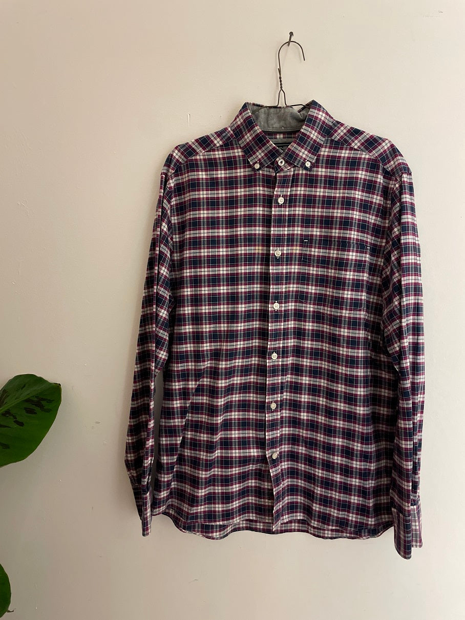 Vintage Maine new england men purple checkered long sleeve shirt size S