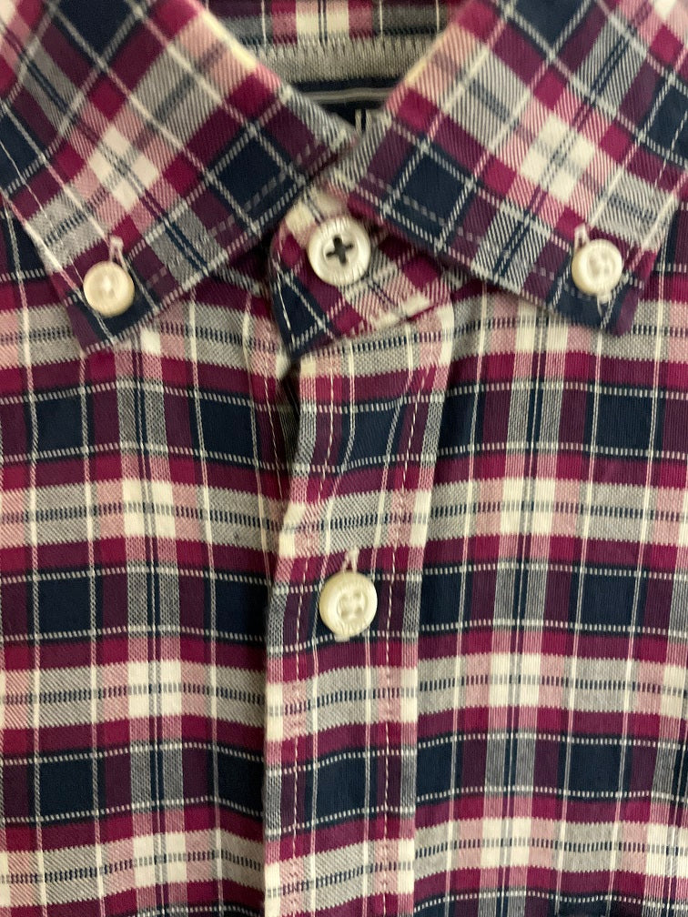 Vintage Maine new england men purple checkered long sleeve shirt size S
