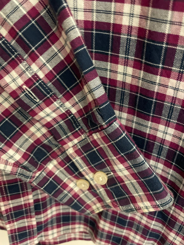 Vintage Maine new england men purple checkered long sleeve shirt size S