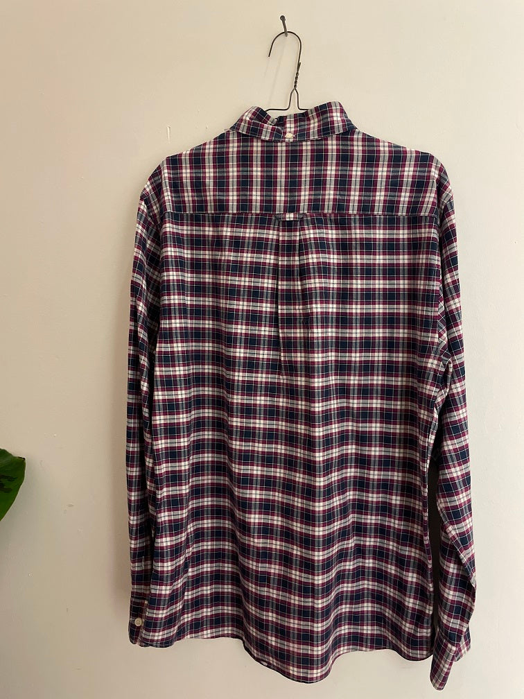 Vintage Maine new england men purple checkered long sleeve shirt size S