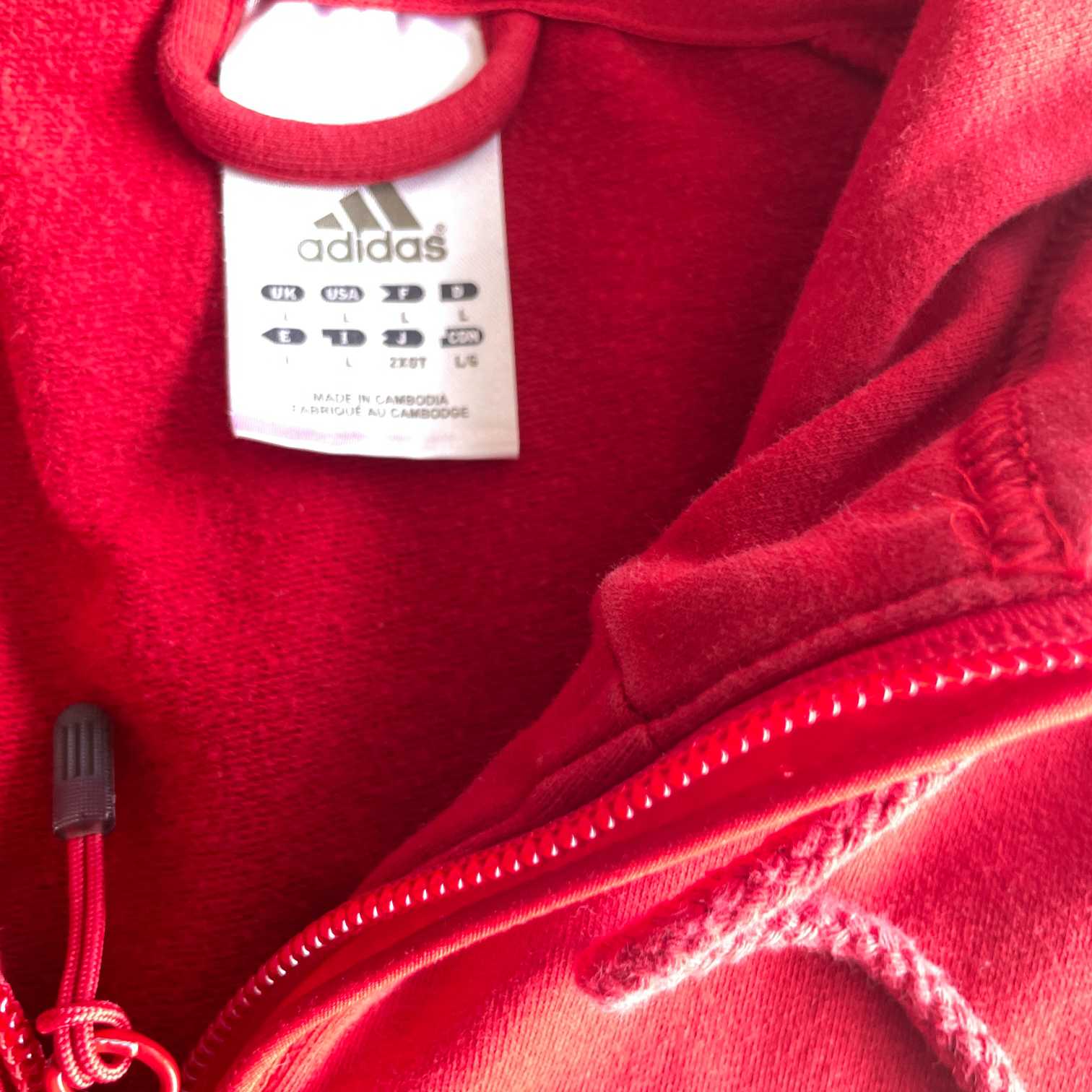 Vintage women Adidas 90's retro red full zip graphics hoodie in M|L24 W18|SKU 5657