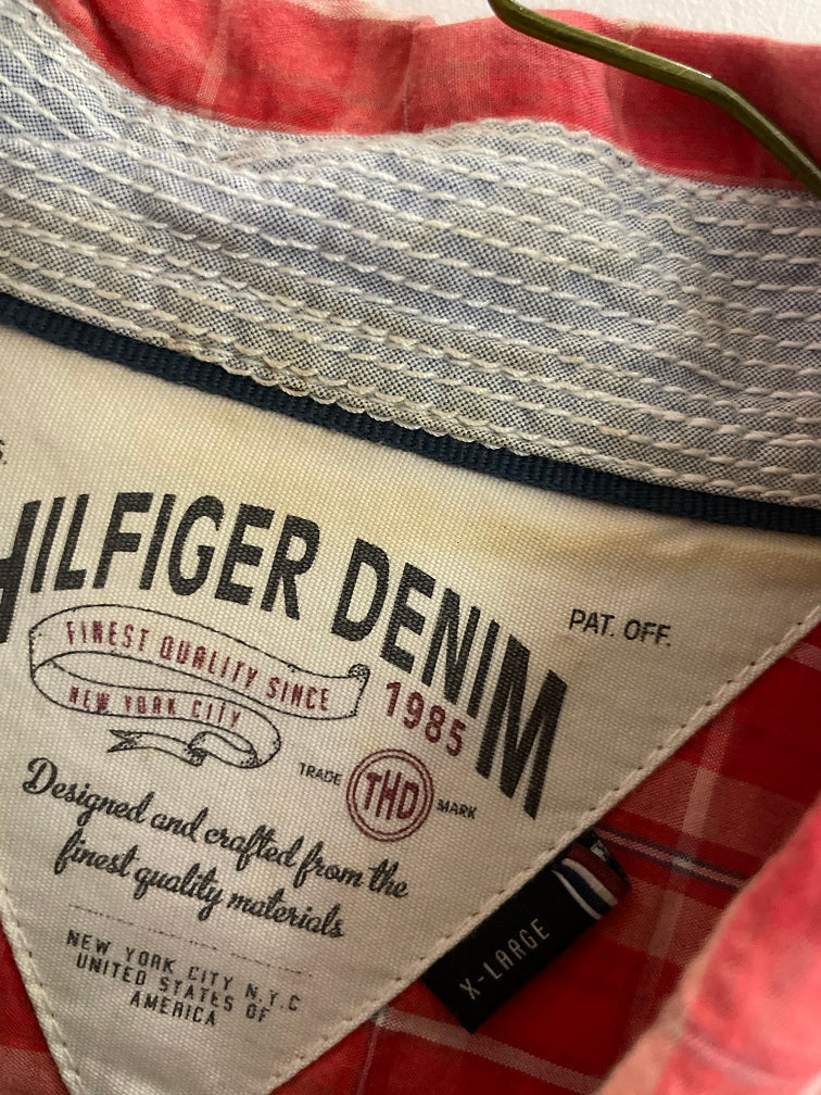 Vintage Tommy Hilfiger denim red checkered short sleeve men shirt size XL