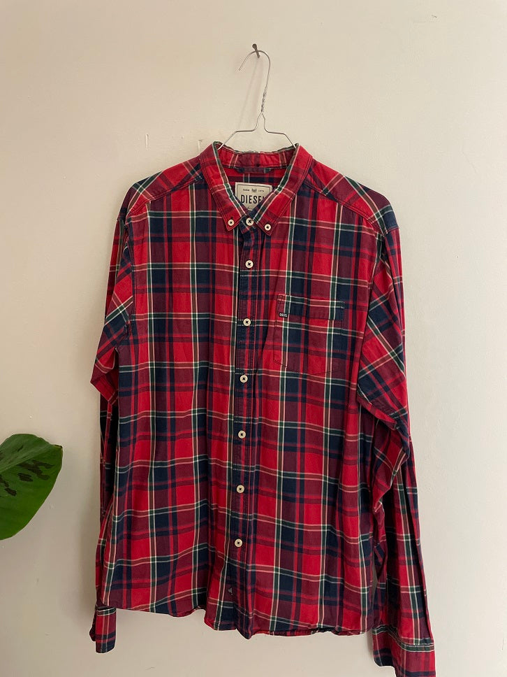 Vintage diesel red large checkered women regular fit long sleeve shirt size L