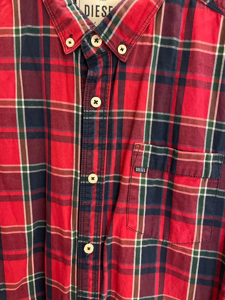 Vintage diesel red large checkered women regular fit long sleeve shirt size L