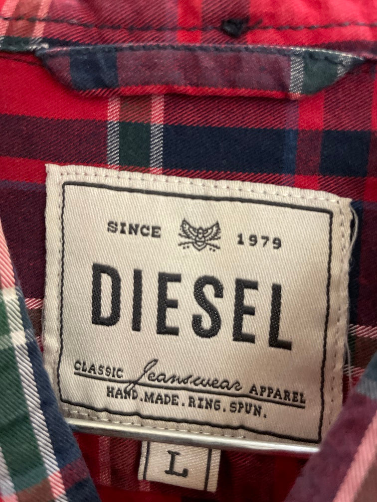 Vintage diesel red large checkered women regular fit long sleeve shirt size L