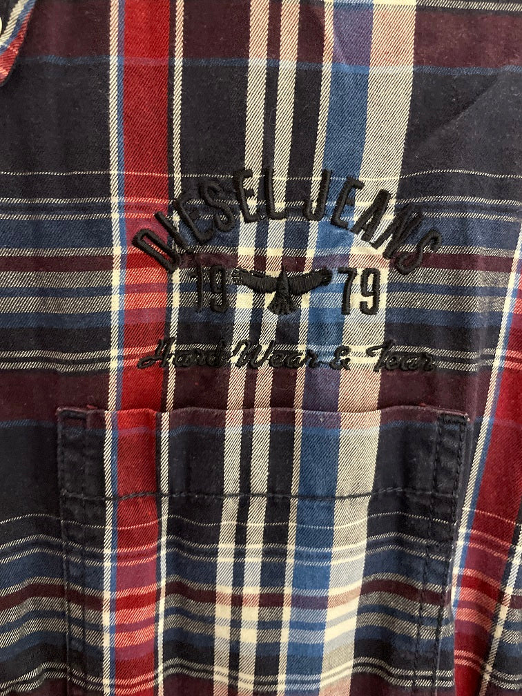 Vintage blue diesel jeans checkered men shirt size M