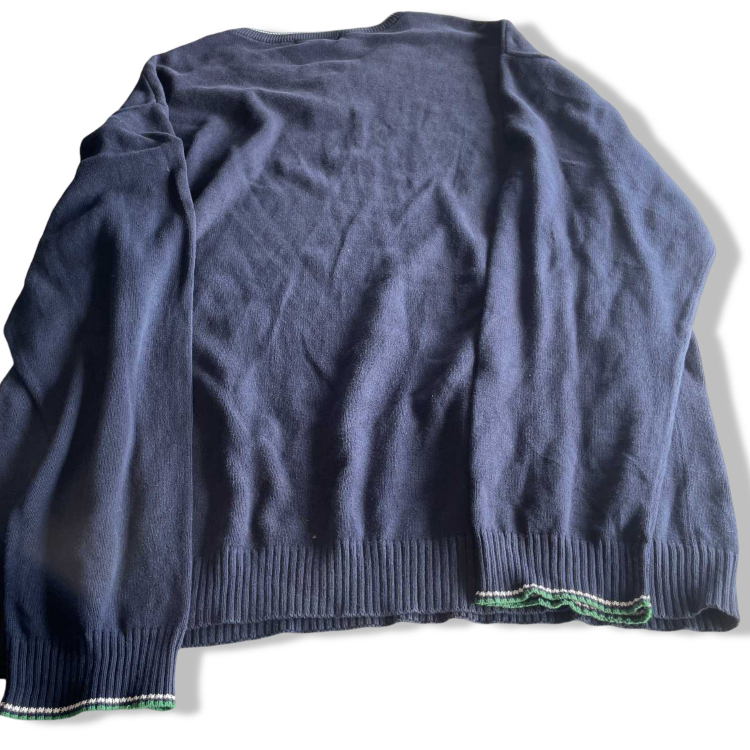 Vintage men Chaps  Navy 90's V-neck cable knitted sweatshirt in XXL|L32 W25|SKU 5659