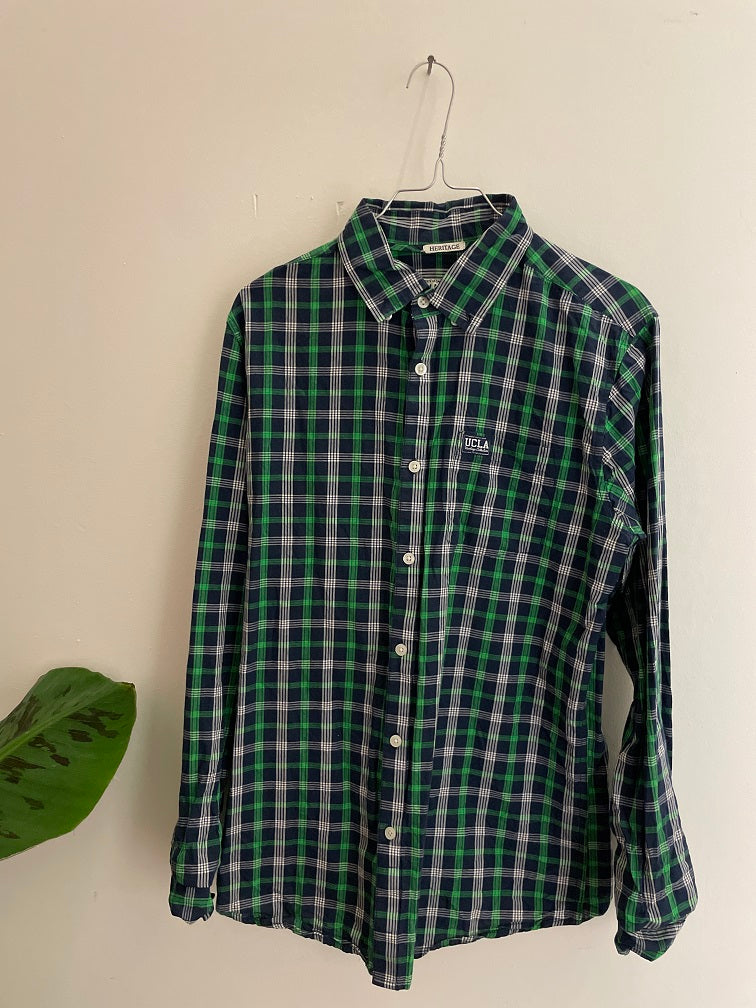 Vintage UCLA blue and green checkered men long sleeve shirt size S