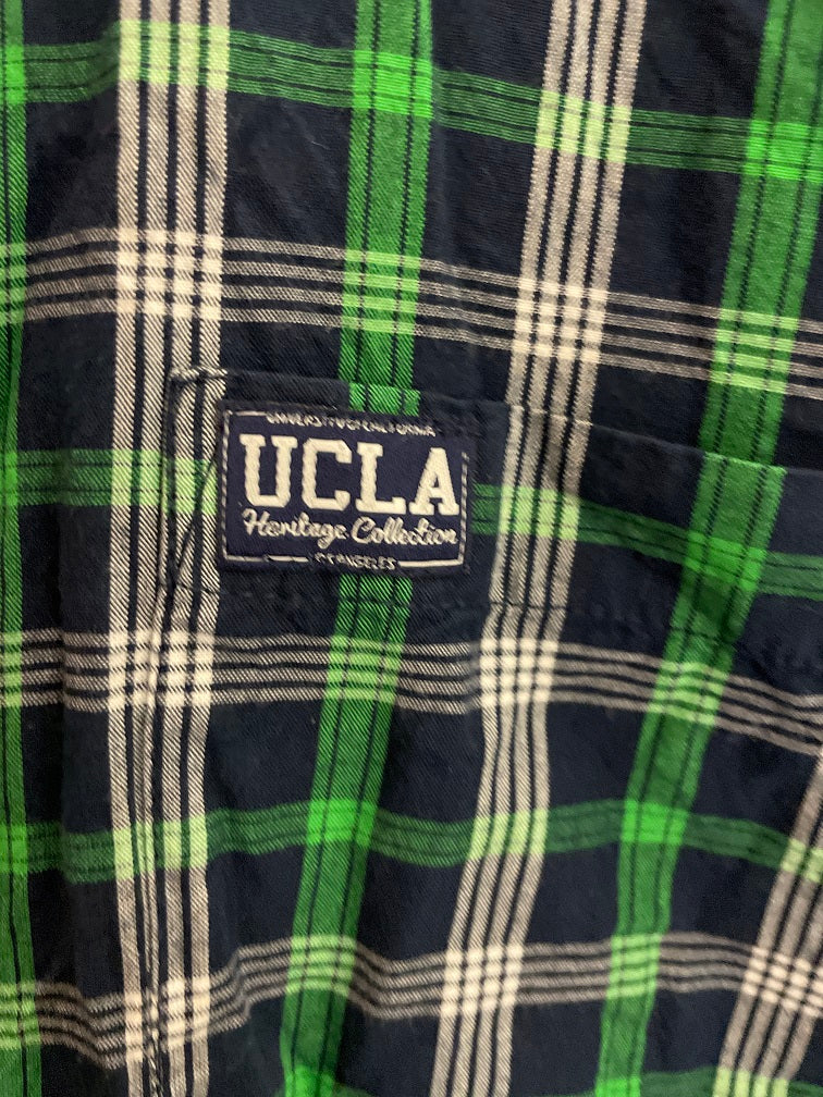 Vintage UCLA blue and green checkered men long sleeve shirt size S