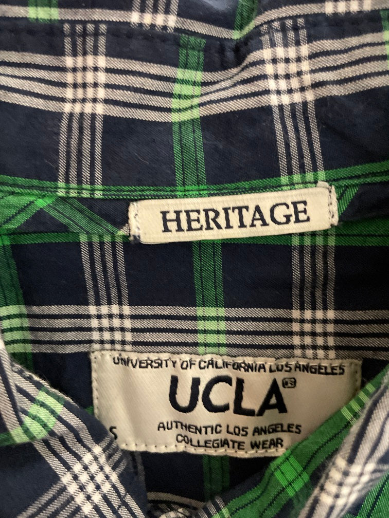 Vintage UCLA blue and green checkered men long sleeve shirt size S