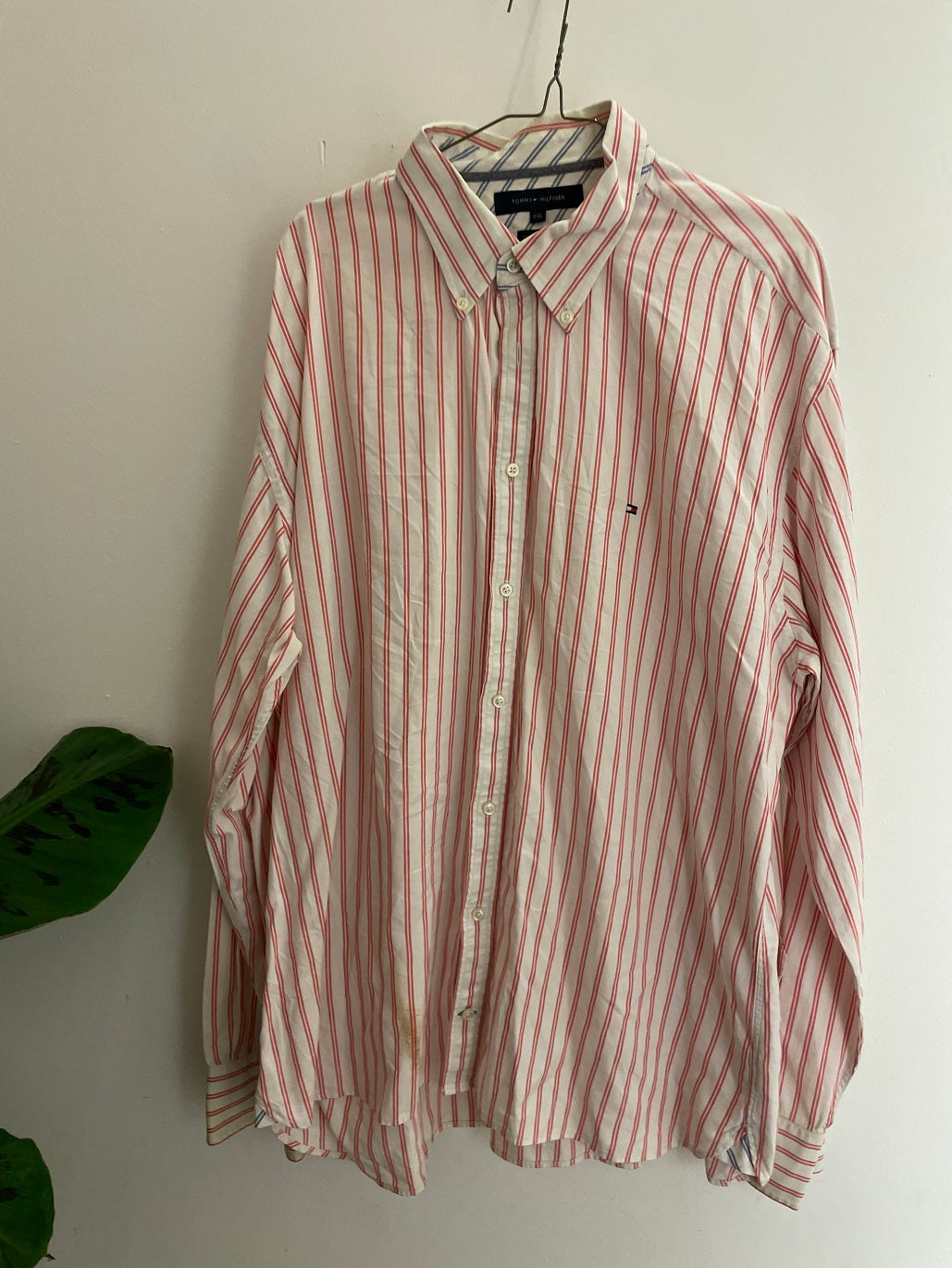 Vintage tommy hilfiger pink collar stripe long sleeve men shirt size XXL