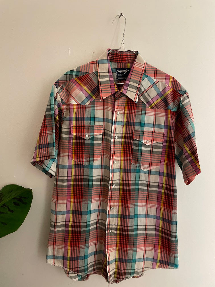 Vintage multi men checkered wrangler short sleeve shirt size XL