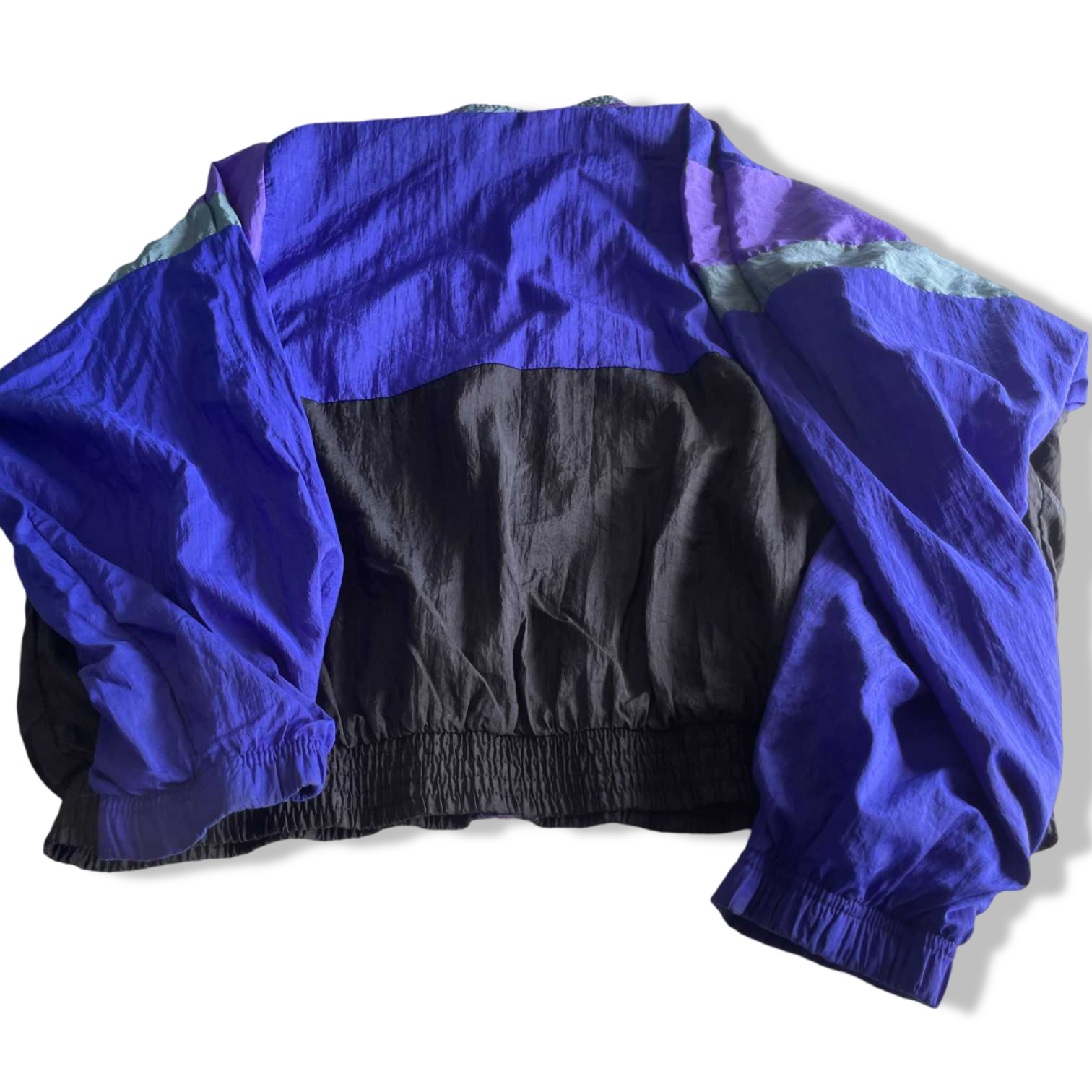 Vintage men Todd1 blue black color block full zip wind breaker jacket in XL| L27 W26| SKU 5664