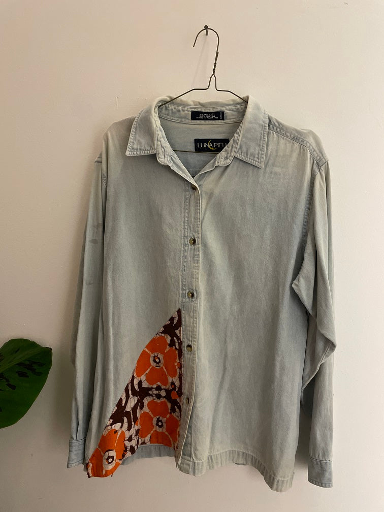 Vintage luna pier blue women long sleeve shirt size L