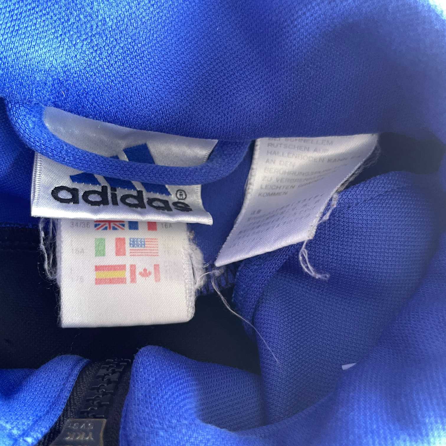 Vintage men Adidas Rad sport blue black colorblock full zip track top in M|L27 W20