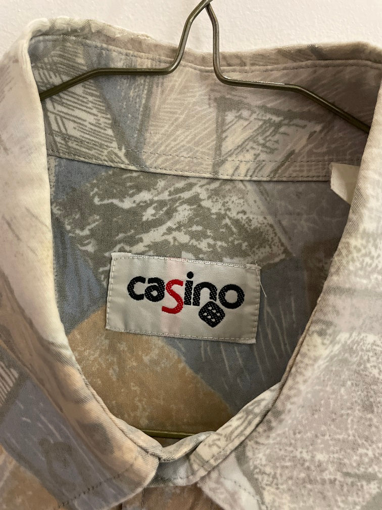 Vintage patterned cream casino men short sleeve shirt size M