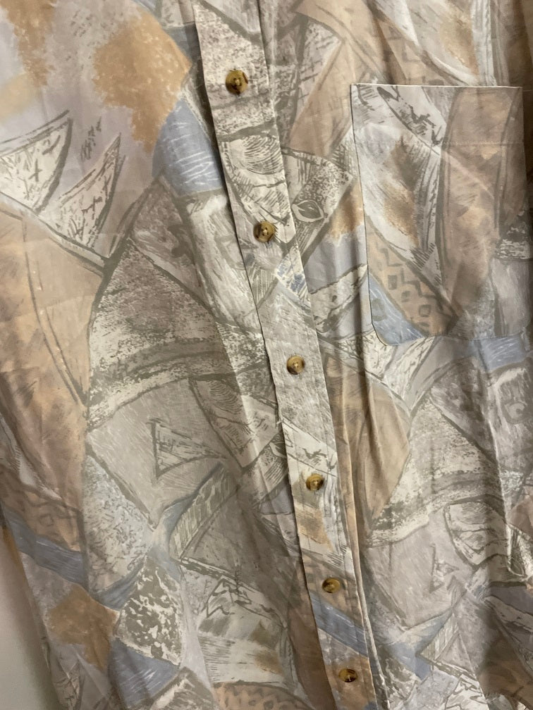 Vintage patterned cream casino men short sleeve shirt size M