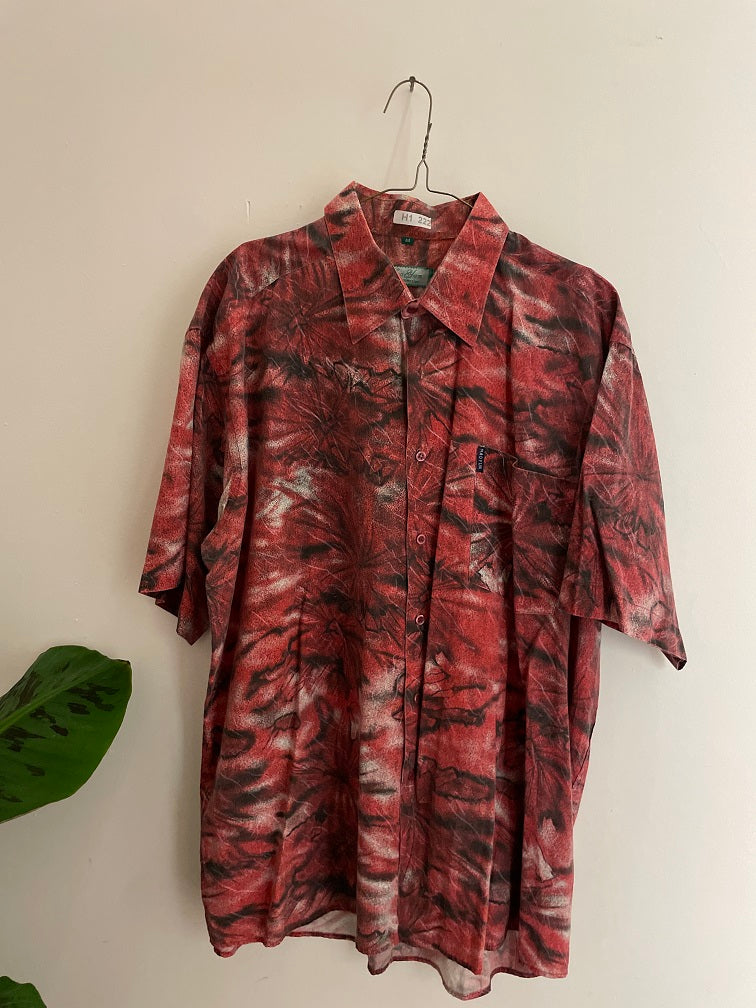 Vintage red patterned men short sleeve shirt size XXL