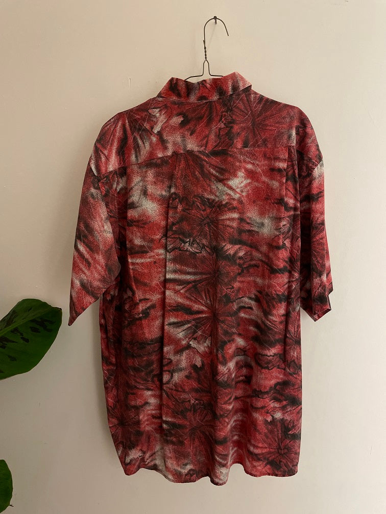 Vintage red patterned men short sleeve shirt size XXL