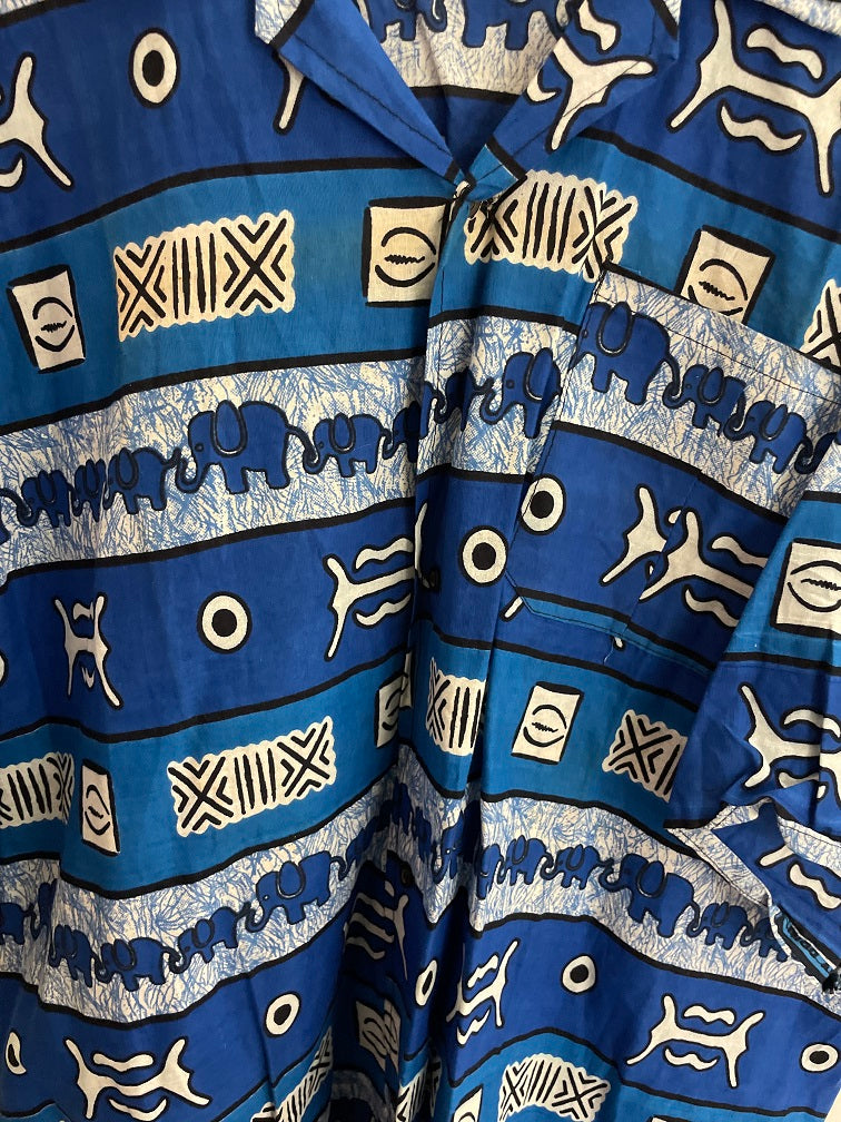 Vintage abstract blue patterned men shirt size XXL